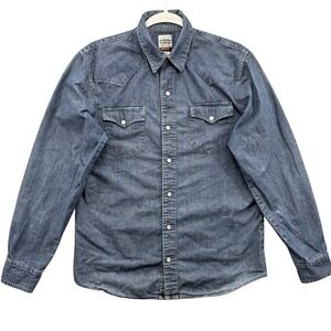 Levi Strauss Signature Western Shirt Mens Medium Blue Denim Pearl Snap Pockets